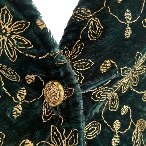 Vintage Velvet Vest Womens Sz Medium Green Gold Embroidered Victorian Romantic - Picture 6 of 16